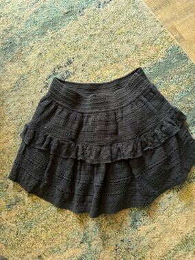 aerie Charcoal Crochet Tiered Mini Skirt